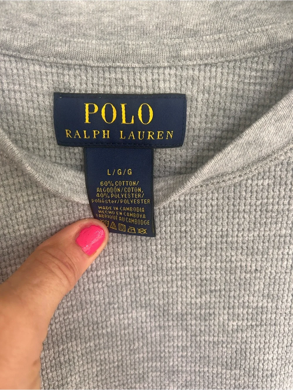 Polo Ralph Lauren Men’s Waffle Weave Thermal Long Sleeve Shirt Gray Large